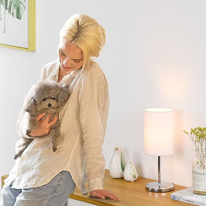 Lampwell Alee Small Table Lamp for Living Room,Set of 2,Modern Kids Night Table Lamp,Φ4.33×H12.21IN,Bulb Excluded,White