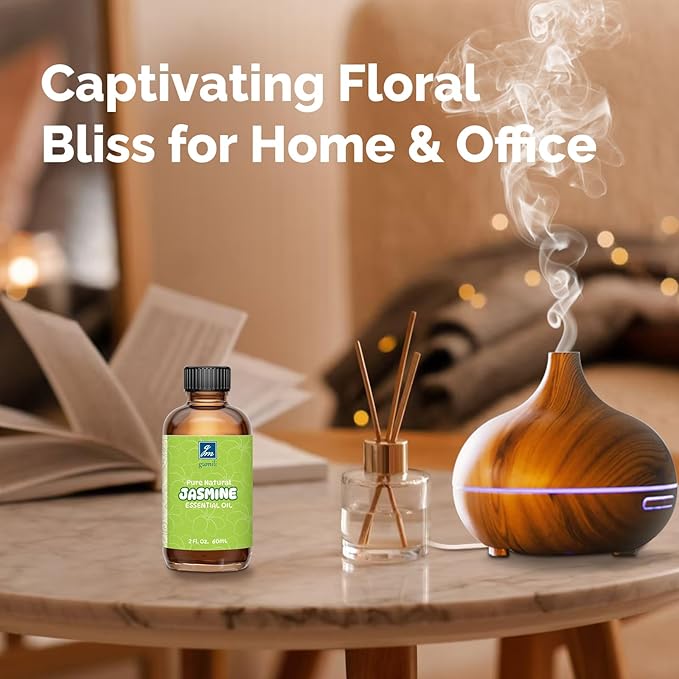 Jasmine Essential Oil 2 Oz, 100% Pure Jasmine Oil for Diffuser, Skin, Hair, Body & Face, Perfume, Floral Scent for Relaxation, Aromatherapy & Massage