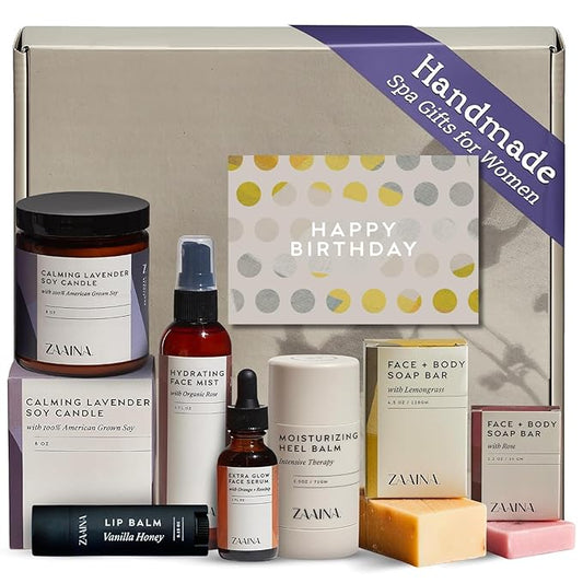 Birthday Gift Set for Women - Handmade in USA, Bath and Body Gift Set for Her, Relaxing Spa Kit Package, Self Care Gift Basket for Mom, Wife Friend Sister, Pampering Home Spa Kit for Woman by ZAAINA