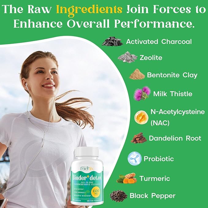 15-in-1 Detox Binder, Activated Charcoal, Zeolite & Bentonite Clay, Chlorella, 1500 MG Detox Supplement Maximum Absorbent, Liver Gut Digestive Detox Cleanse, 180 Vegan Capsules