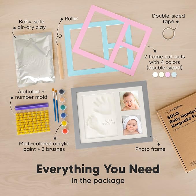 Baby Hand and Footprint Kit - Quick Dry Clay Baby Footprint Kit, Newborn Keepsake, Nursery Picture Frame for Boys, Girls, Personalized Gifts for Shower & Registry,New Mom Gift(Cloud Gray)