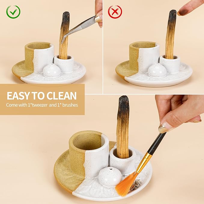 Palo Santo Sticks Holder, Multi-Purpose Handmade Ceramic Incense Burner for Palo Santo Incense Sticks, Sage Holder for Burning, Ash Catcher Tray for Meditation Yoga Room (Terracotta)