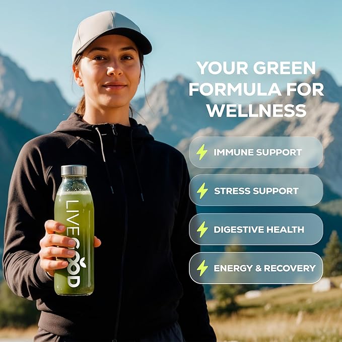 LiveGood Super Greens Powder Organic Superfood with Wheat Grass Powder, Daily Superfood Powder for Immune Support, Energy and Detox, Green Juice Powder Supplement (30 Servings), 12.38 Oz