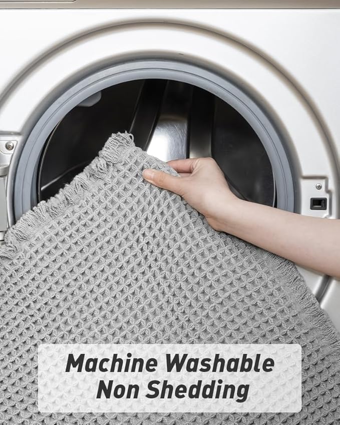 AMOAMI Upgraded Waffle Runner Rug Super Absorbent Non Slip Bath Mats for Bathroom Machine Washable Bathroom Runner Rug with Tassels, Ideal for Hallway Bedroom Laundry Room, Light Grey, 17" x 48"