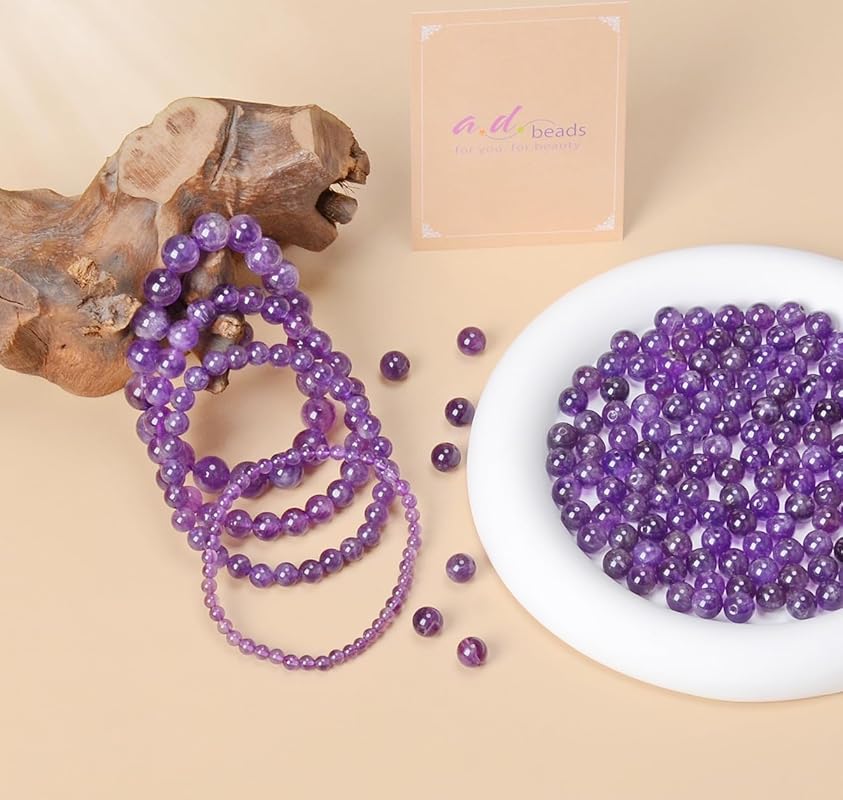 AD Beads Handmade Gemstone Stretch Elastic Bracelet Crystal Healing Reiki Nature's Beauty and Spiritual Essence Unisex (8mm, Purple Amethyst)
