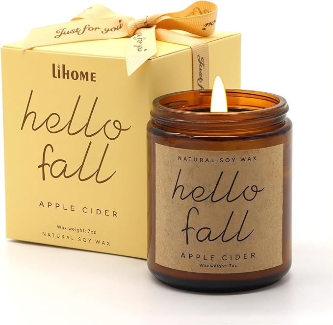 Lihome Fall Candles - Fall Decor for Home, Gifts for Women Mom Friend, Natural Soy Wax Apple Cider Scented Candles(7oz)