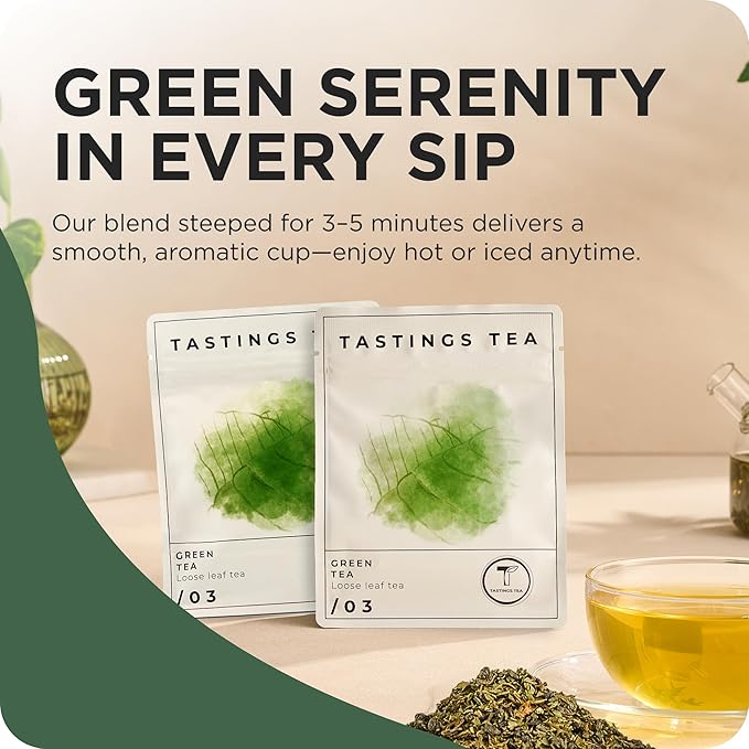 Tastings Tea Green Tea - 2.75 oz Loose Leaf | Enhanced Focus & Mental Clarity | Practice Mindfulness