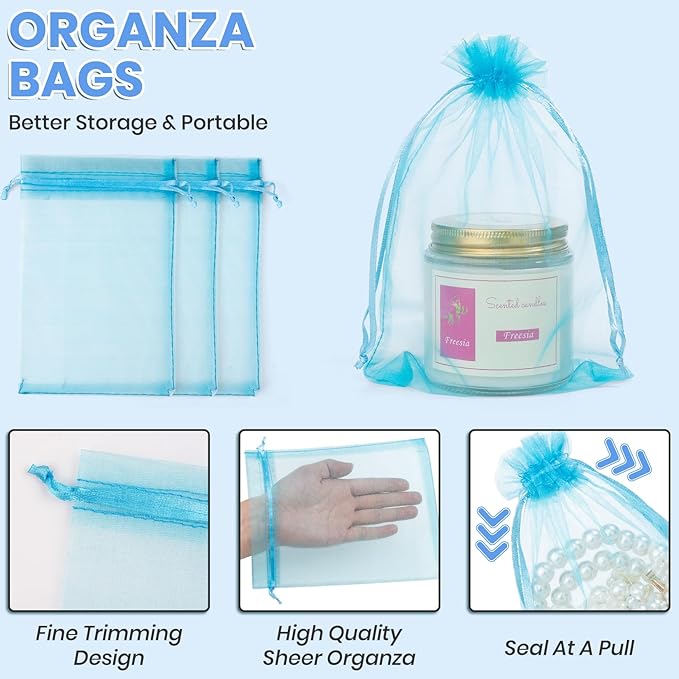 ANZNKU 100 Pack Organza Bags 5x7 Inch, Mesh Bag Drawstring Mesh Gift Bags Packaging Bag for Baby Shower, Party Favors(Lake Blue)