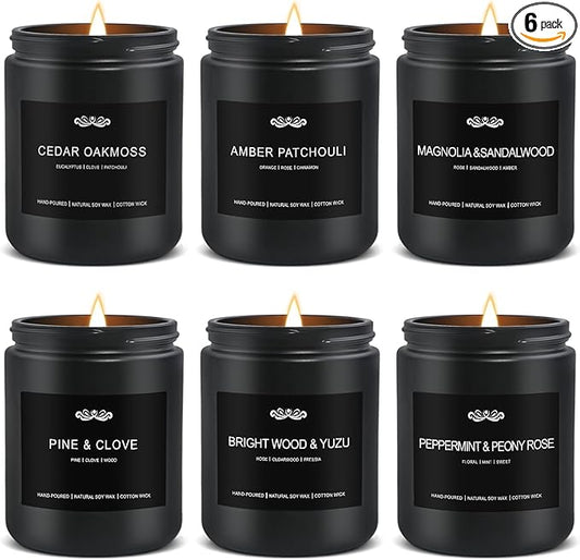 6 Pack Candles for Home Scented Aromatherapy Candles Gifts Set for Men, Men Candle Set, 42 oz 300 Hour Long Lasting Candles, Gifts for Mens, Birthday, Anniversary Present
