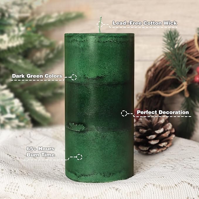 Dark Green Pillar Candles 3x6 Inch Fir Scented Candles Hand-Poured Long Lasting Burning Large Candle Holiday Forest Christmas Decoration Candle for Home Fragrance Gift Table Wedding 3 Pack