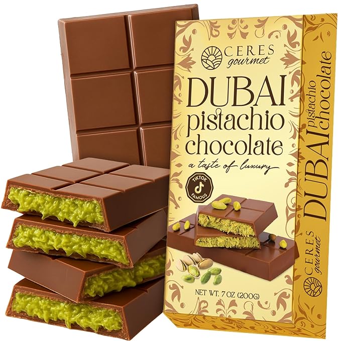 Dubai Kunafa Pistachio Chocolate Bar, 7 oz – Crispy Knafeh Layers with Pistachio Paste, Gourmet Dessert Gift