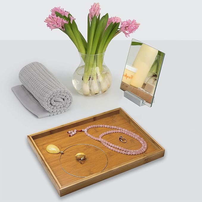 Bam & Boo (2-Pack) Natural Bamboo Rectangle Serving & Vanity Tray - for Kitchen, Bathroom, Countertop, Coffee Table (15.75" x 11" x 1.2")