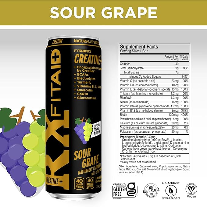 LIFEAID FITAID RX Recovery Blend Plus Creatine, BCAAs, Glucosamine, Electrolytes, 100% Clean, Paleo, Vegan and Gluten-Free, 12 Fl oz. cans (Pack of 4)