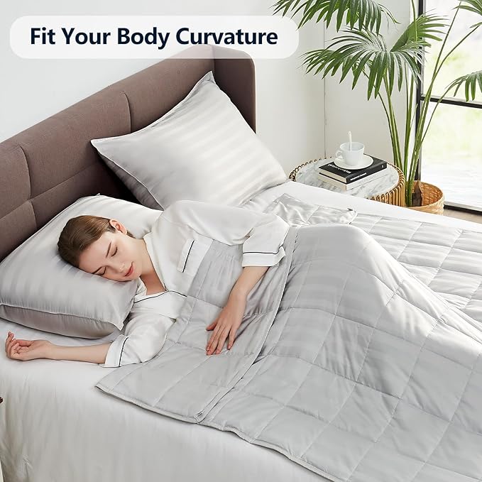 anfie Weighted Blanket (80x87-25lb), 40% Cotton 60% Polyester, Light Grey, Cooling Polyester, 25 lbs, Machine Washable, Bagged, Modern Design for Adult