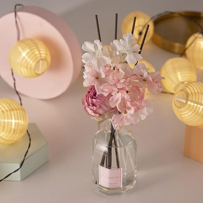 COCORRÍNA Reed Diffuser - Cherry Blossom 8.5 Fl.oz/ 250ml Flower Diffuser with 8 Sticks, Reed Diffusers for Home Bathroom Shelf Decor (Botanical Flower Collection)