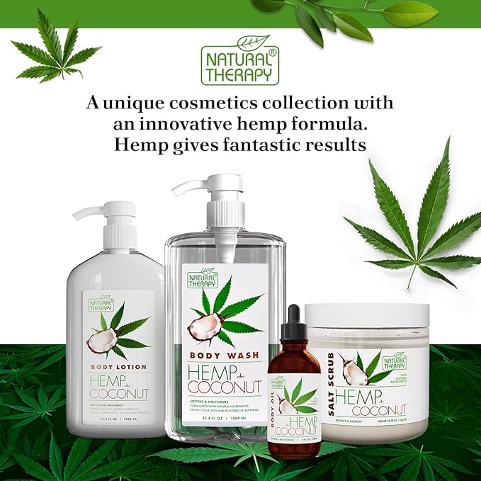 Natural Therapy Hemp & Coconut Salt Scrub – Exfoliating Body Scrub for Women – Moisturizing and Nourishing Skin – with Pure Oils and Dead Sea Minerals (23.28 Oz)