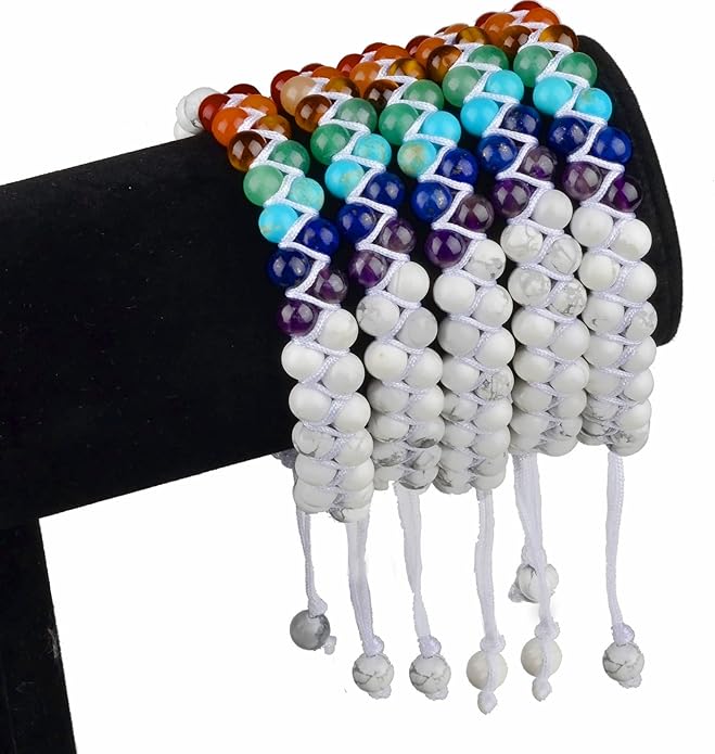 MASSIVE BEADS Double Layer Natural Chakra Healing Power Crystals Macrame Bracelet Yoga Stone Beads Gemstone Meditation Relax Anxiety Bangle for Unisex Women Men