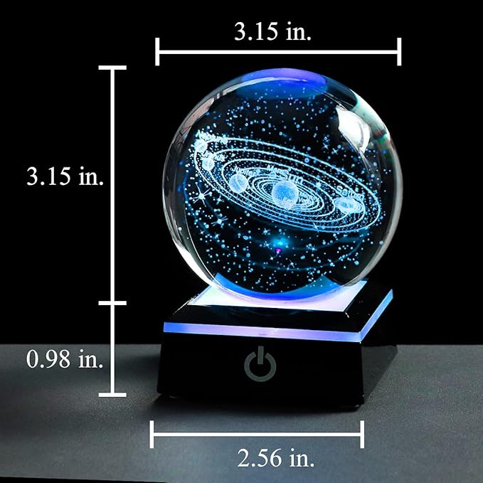 3D Solar System Model Crystal Ball 80mm 3.15inch - Outer Space Astronomy Gifts Room Decor Crystal Sphere Unique Gifts for Men Him Best Birthday Dad Physics Science Teacher Night Light Planet Lamp