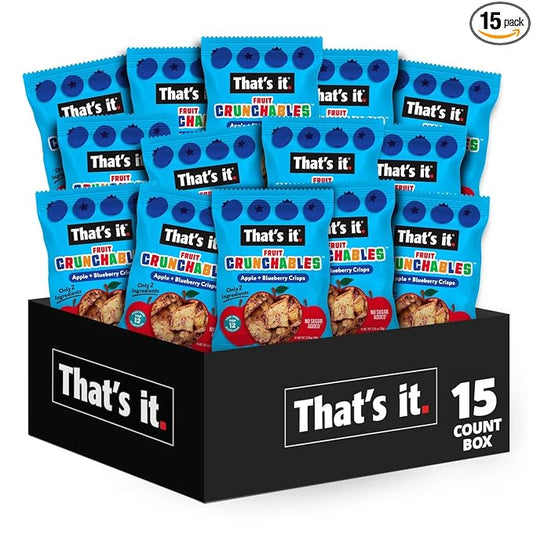 That's it. Fruit Crunchables – 100% Apple + Blueberry Crisps, 15 Pack healthy snacks for kids Plant-Based, Non-GMO, Gluten-Free, No Sugar Added, Healthy Fruit Snacks for Kids & Adults