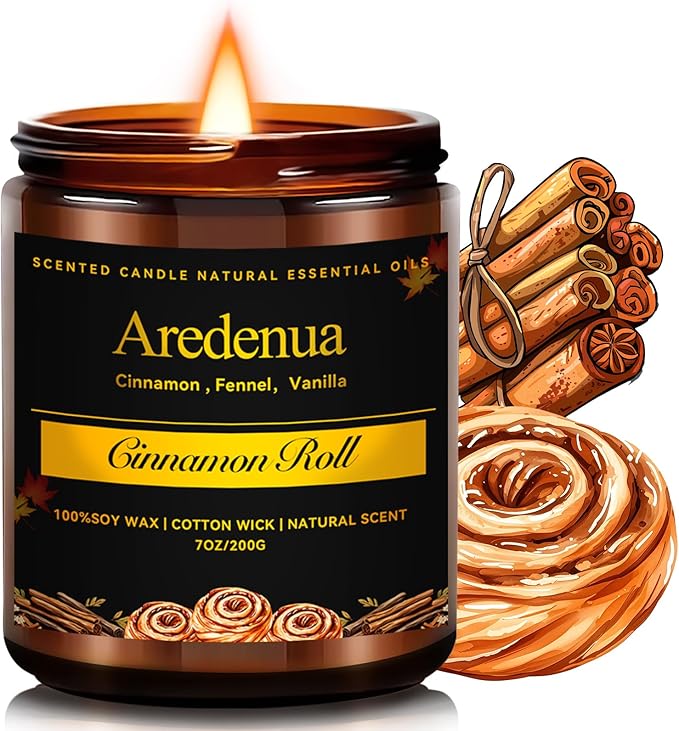 Cinnamon Roll Candles | Fall Candles - Autumn Cinnamon Scented Candle for Home, 7oz Soy Candle for Home Scented, Fall Gifts for Women & Men, Cozy Seasonal Sweet Scent for Autumn & Thanksgiving