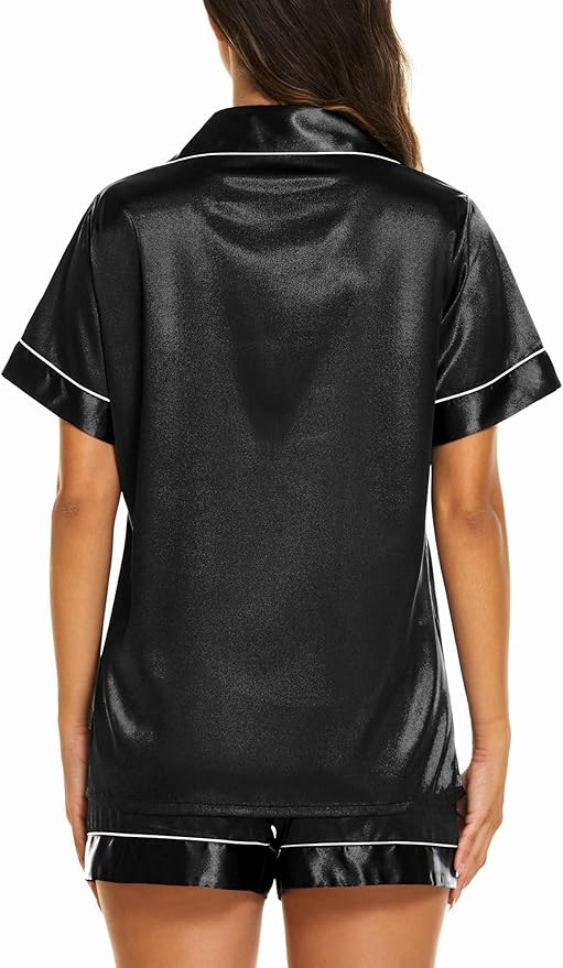 Ekouaer Silk Pajamas for Women Short Sleeve Sleepwear Soft Button Down Loungewear 2 Piece Satin Pjs Shorts Set S-XXL