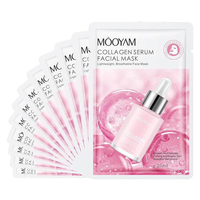 6 Pack Collagen Serum Sheet Masks,Facial Masks Skincare for Women,Hydrating & Moisturizing Face Masks for All Skin Types,Smooth,Nourishing,Lightweight