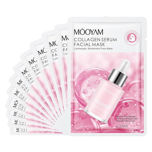 6 Pack Collagen Serum Sheet Masks,Facial Masks Skincare for Women,Hydrating & Moisturizing Face Masks for All Skin Types,Smooth,Nourishing,Lightweight