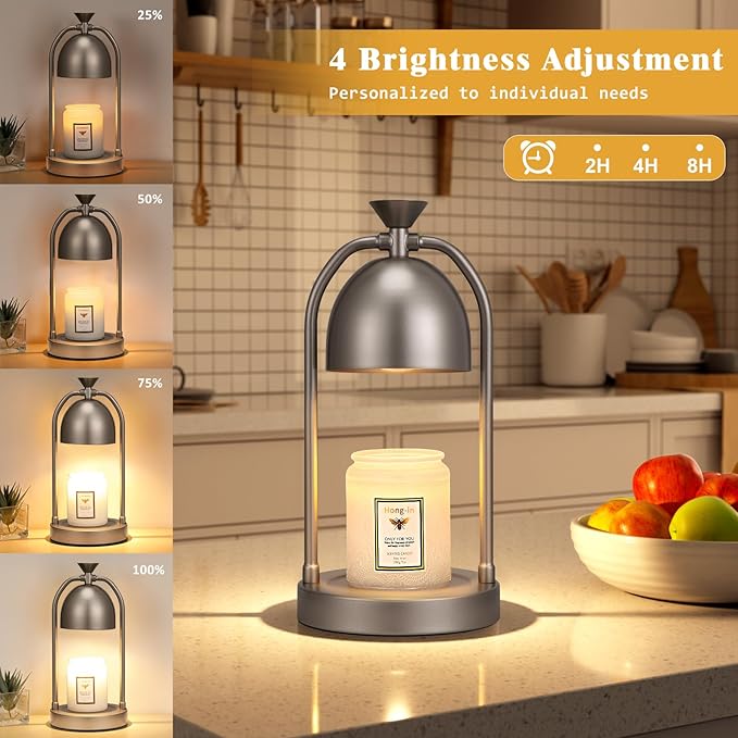 Grey Candle Warmer Lamp with Timer-Modern Room Decor Aesthetic Vintage, Gifts for Women,Dimmable Wax Melt Warmer for Scented Wax with 2 Bulbs