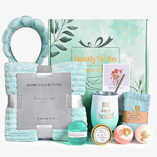Get Well Soon Gifts For Women, 10 Pcs Care Package Get Well Gift Basket, Self Care Gifts with Luxury Flannel Blanket, Relaxing Spa Box Thinking of You Basket for Her, Mom Sister Best Friends
