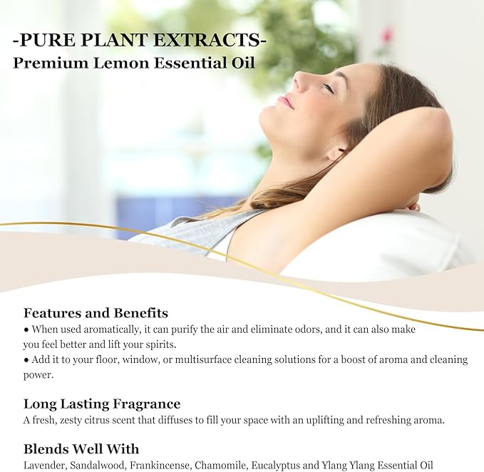 EUQEE Lemon Essential Oil with Glass Dropper, Great for Aromatherapy, DIY Soap, Humidifier, Candle Making(4Fl oz/118mL)