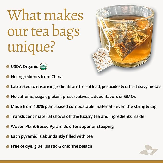 DelighTeas Liver Detox Tea Bags | Eco-Conscious Pyramid Tea Bags | Ayurvedic Stomach Relief & Liver Support | USDA Organic, Vegan, Caffeine Free, Kosher | 30 Tea Bags, 4g each