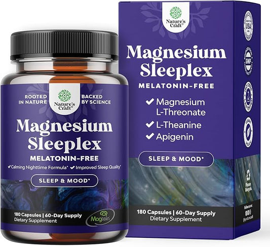 High Absorption Magnesium Sleep Supplement - Magnesium Threonate Supplement with Apigenin 50mg L-Theanine 250mg per Serving Plus Lemon Balm Extract - Melatonin-Free Calm for Sleep (2 Month)