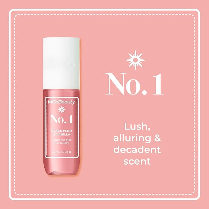 MCoBeauty - Fragrance Mist No.1 - Light Body and Hair Spray with Plum, Vanilla and Musk - Gifts for Women, Cute Stuff, Feminine Spray, Self Care Gifts for Women - 90ml Bottle