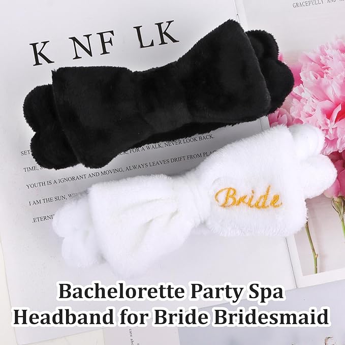 CIEHER Hairband, 8pcs White & Black Spa Headband for Bachelorette Party Favors, Bride & Bridesmaid, Yoga, Sports, Home Use