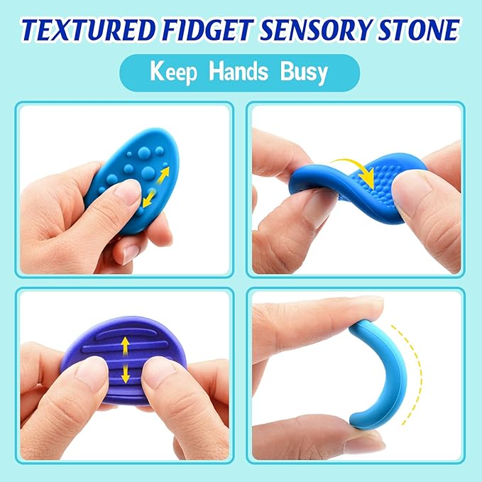 Fidget Toys Sensory Stones for Kids and Adults,6 PCS Texture Worry Stone for Anxiety Autism Teen Calm Down & ADHD Stress Relief,Quiet Fidgets for Classroom Small Prizes Gifts for Travel Toy