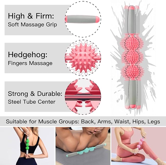 Fascia Muscle Roller, Cellulite Massager Fascia Roller for Cellulite and Sore Muscles, Neck, Leg, Back, Pressure Trigger Point Body Roller Deep Tissue Massage Stick Tools - 3 Massage Balls