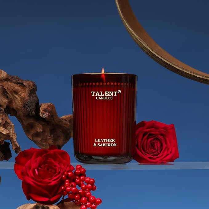 Jar Candles for Home Scented - Aromatherapy Candles Gifts for Women & Men - Natural Soy Candle - 8.4oz Traditional Style - Leather & Saffron