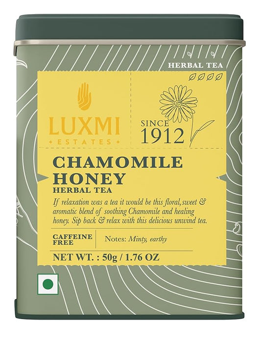 Luxmi Estates - Chamomile Honey Herbal Tea - 50g (25 Cups) | Certified Organic Tea | Caffeine-Free