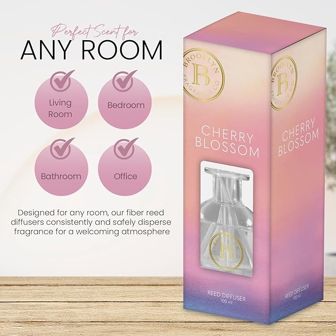 Brooklyn Fragrance Co. Water Color- Long Lasting Scented Aroma Diffuser – Cherry Blossom Air Freshener for Home- Fragrance Diffuser for a Large Room - 100ML