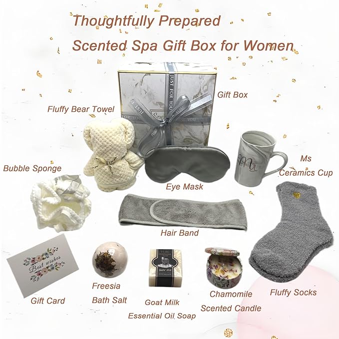 Spa Gift Baskets for Women,Luxury Self Care Gifts for Mom,Get Well Soon Gifts for Friend,Thank You Relaxing Box Gifts for Women 20th,30th,40th,50th,60th 70th 75th Birthday,Anniversary