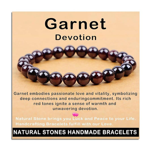 AD Beads Handmade Gemstone Stretch Elastic Bracelet Crystal Healing Reiki Nature's Beauty and Spiritual Essence Unisex (8mm, Garnet (Devotion))