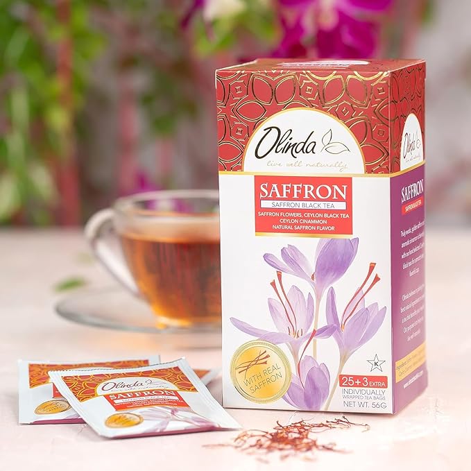 Olinda Saffron Black Tea Organic Ceylon Tea Cinnamon Naturally Caffeinated Aromatic Herbal Tea For Women 28 Tea Bags