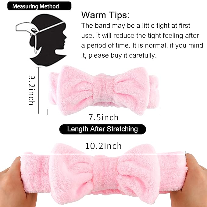 WHAVEL 6 Pack Pink Spa Headband for Washing Face, Skincare Headbands Microfiber Pink Party Favors Sleepover (Type 14)
