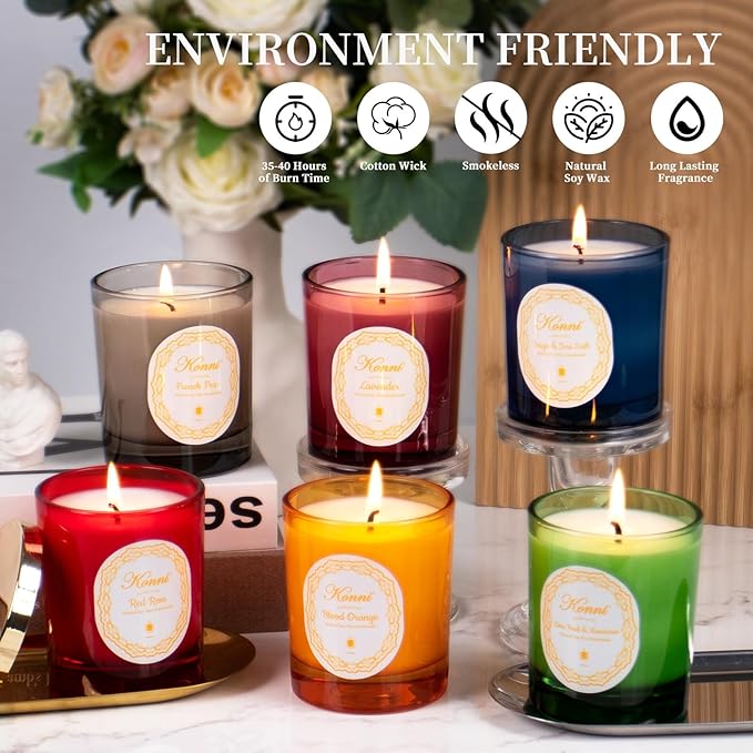 KONNI Scented Candles,Aromatherapy Candle, 7.4oz Natural Soy Wax Jar Candles, 40 Hour Burn Time, Home Scented Gift for Women & Men Christmas Birthday Mom Friends（French Pear）