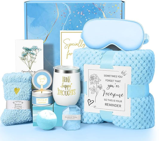 Happy Birthday Gifts for Women Mom Her Friend Sister Wife Grandma, Self Care Gifts Get Well Gifts Unique Relaxing Spa Gift Basket Set, Christmas Gifts for Women Mom Grandma (Blue)