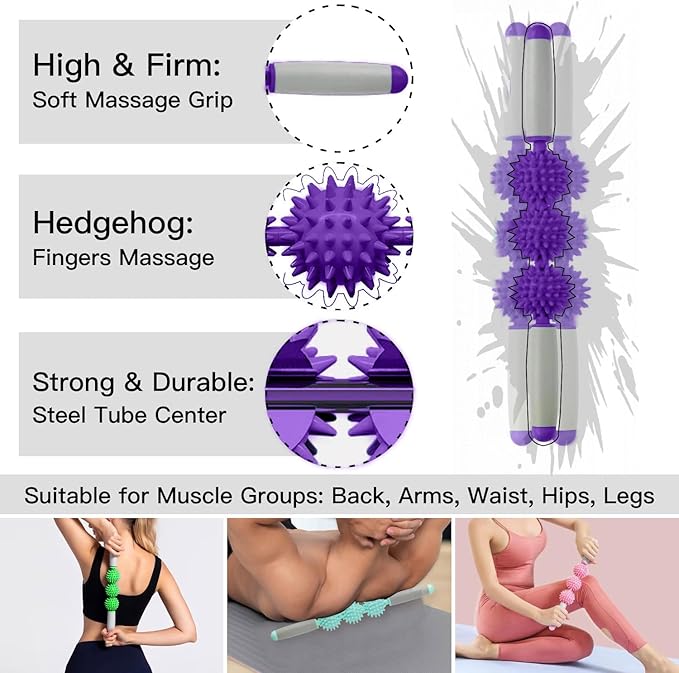 Fascia Muscle Roller, Cellulite Massager Fascia Roller for Cellulite and Sore Muscles, Neck, Leg, Back, Pressure Trigger Point Body Roller Deep Tissue Massage Stick Tools - 3 Massage Balls