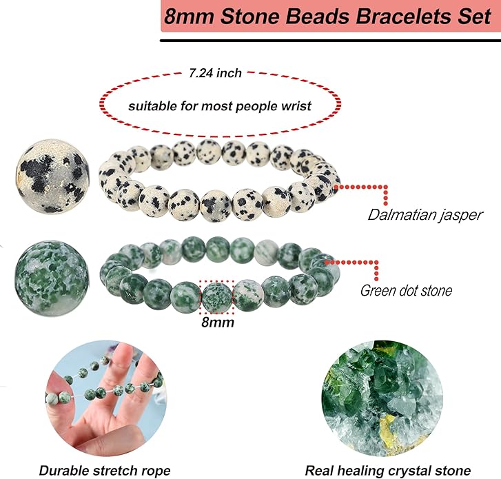 Bivei Natural Gemstone Semi Precious Healing Crystals Handmade Stretchy Round Beads Bracelet, Enhance Positive Energy