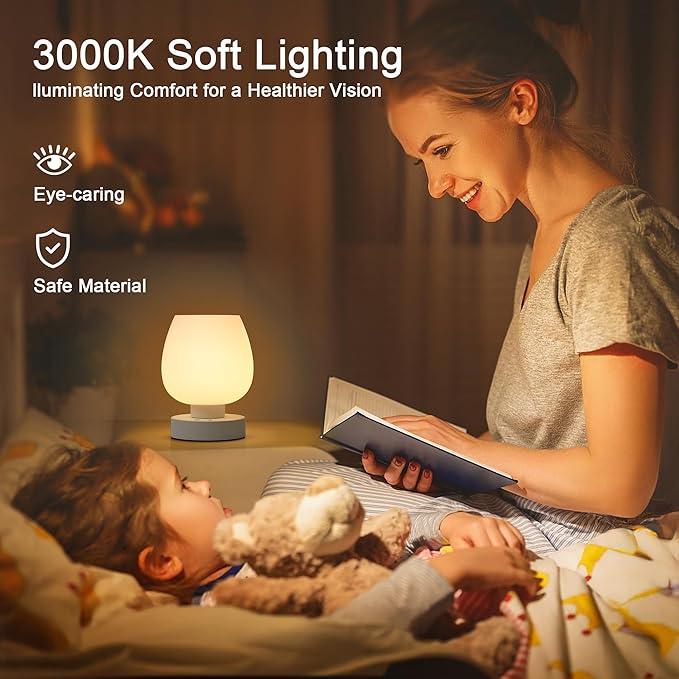 Cordless Portable Touch Bedside Table Lamp - Rechargeable Modern Small Table Lamp with White Glass Shade, Stepless Dimmable & 8 RGB Colors & Memory, Desk Lamp for Nursery Bedroom Nightstand, Gifts