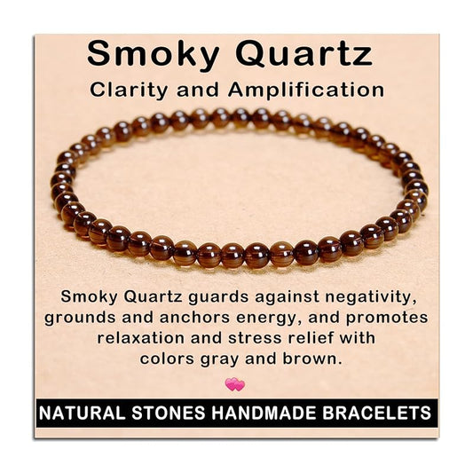 AD Beads Handmade Gemstone Stretch Elastic Bracelet Crystal Healing Reiki Nature's Beauty and Spiritual Essence Unisex (4mm, Smoky Quartz (Clarity and Amplification))
