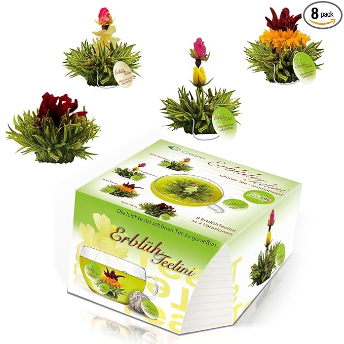 Creano Tea Flowers in Cup Size - Blooming Tea - 8 Flowering Tea in 4 Different Varieties - Green Tea